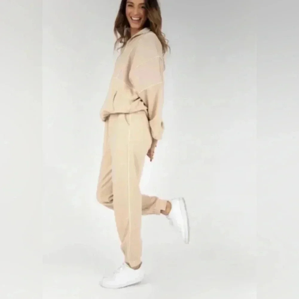Kittenish Save The Drama Beige Sweatshirt & Jogger Pants‎ Lounge Set Size Small